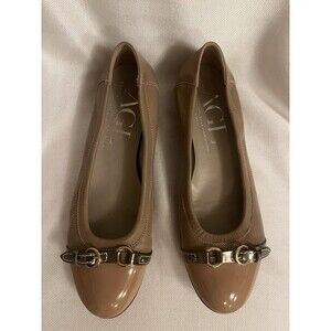 AGL Ballet Flats Patent Leather Monika Cap Toe‎ Basi-Ghib-Gold Beige EU 39 US 9